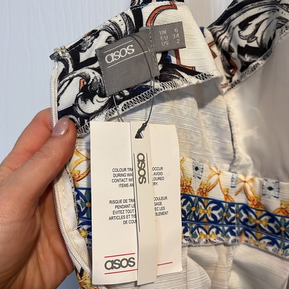 NWT ASOS Linen Bow Detail Cut Out Skater Dress in Postcard Print size 2 - Picture 12 of 13